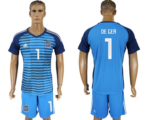 Spain #1 De Gea Blue Goalkeeper Soccer Country Jersey